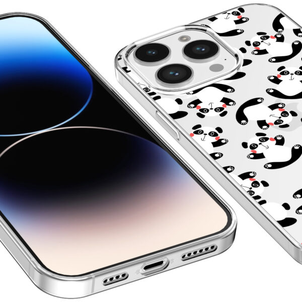 iPhone 14 Pro transparant telefoonhoesje met panda opdruk (3)