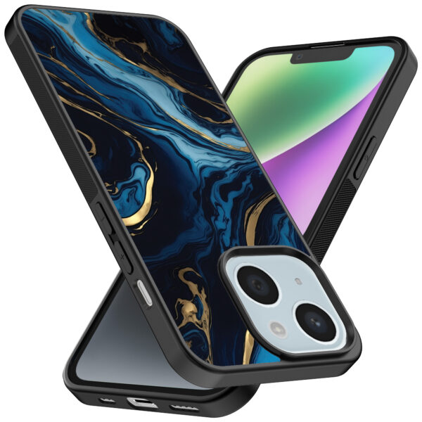 iPhone 14 telefoonhoesje met blauw goud marmer opdruk (2)