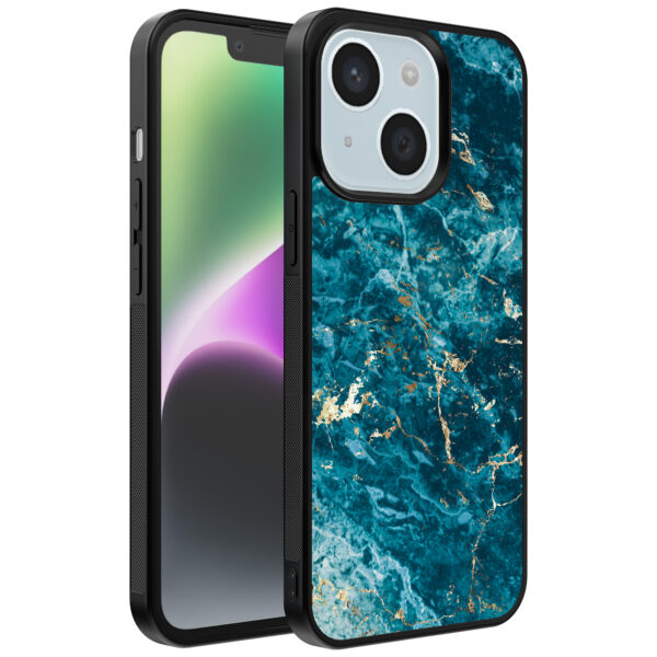 iPhone 14 telefoonhoesje met blauw marmer opdruk (1)