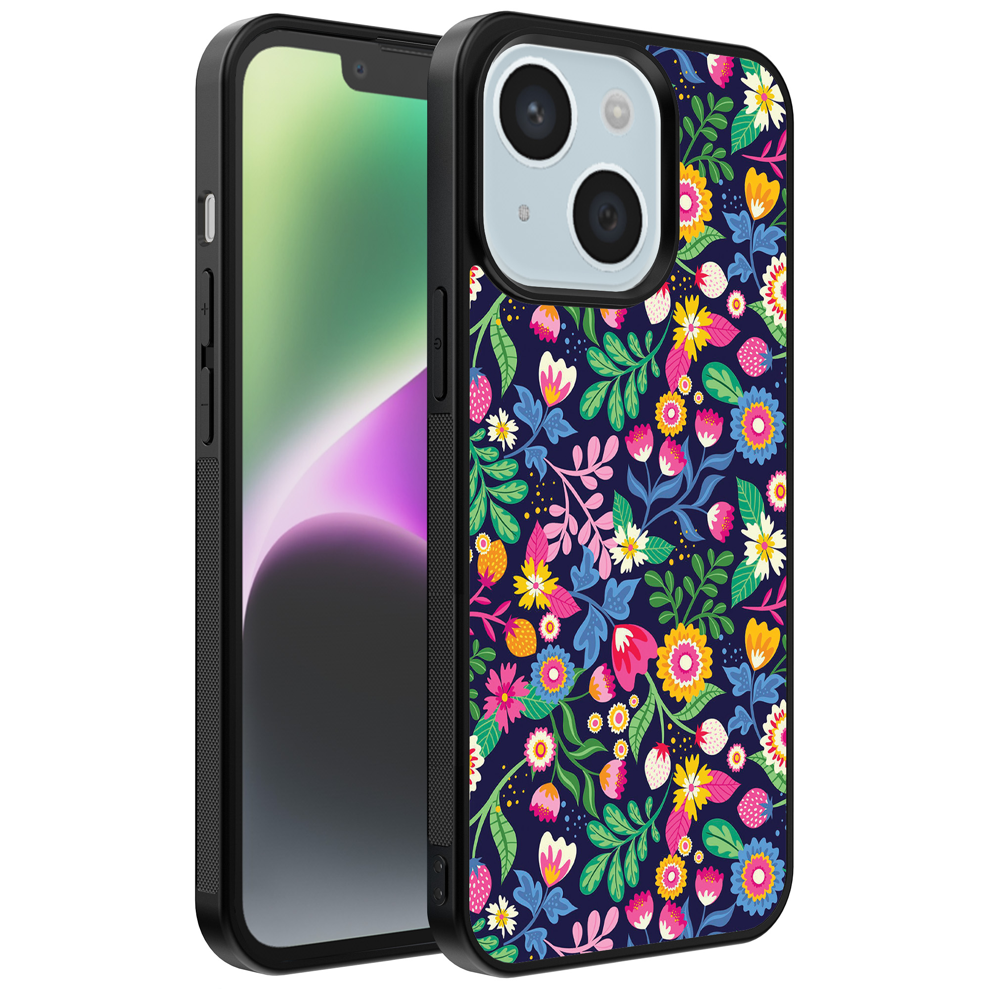 iPhone 14 telefoonhoesje met bloemen opdruk (1)