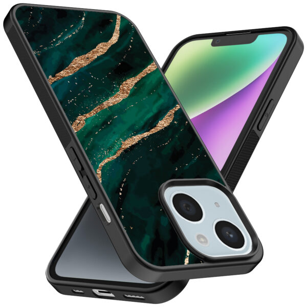 iPhone 14 telefoonhoesje met groen goud marmer opdruk (2)