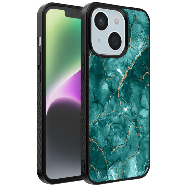iPhone 14 telefoonhoesje met groen marmer opdruk (1)