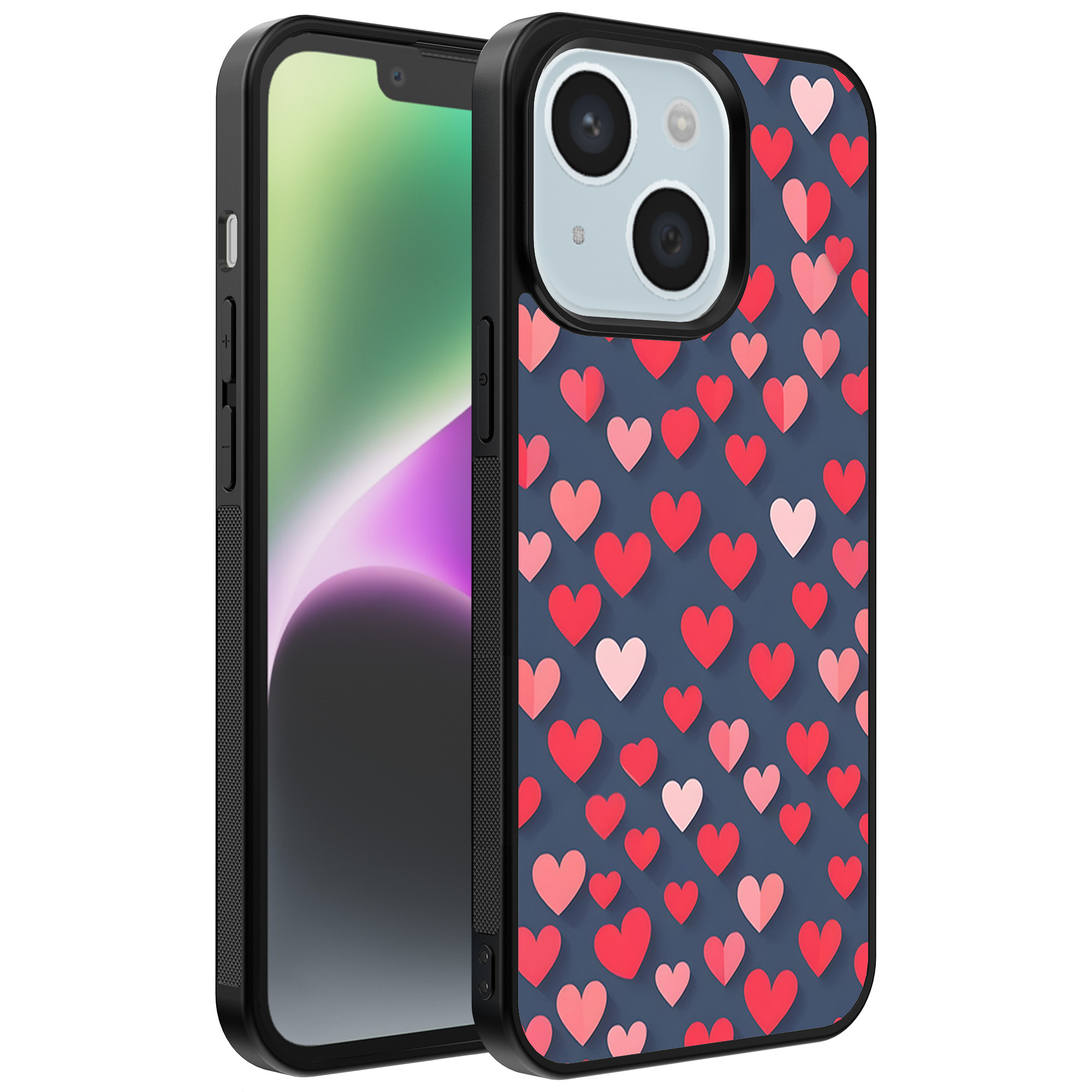 iPhone 14 telefoonhoesje met hartjes opdruk klein (1)