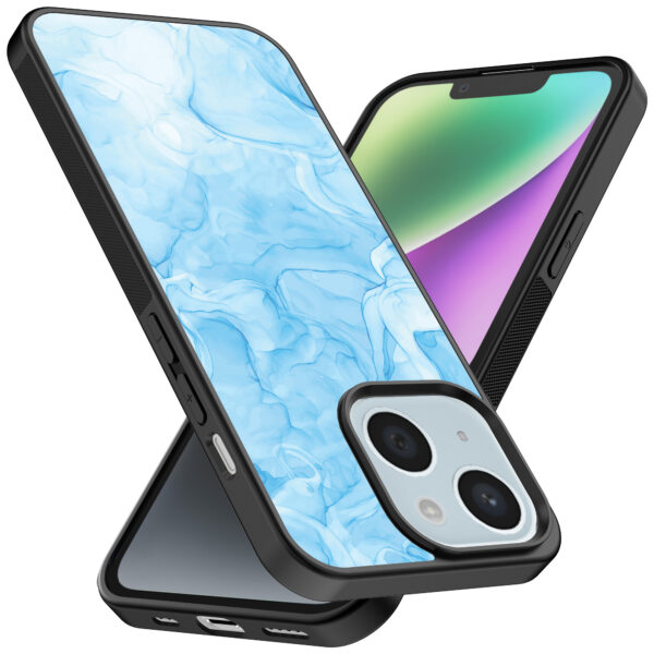 iPhone 14 telefoonhoesje met lichtblauw marmer opdruk (2)