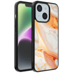 iPhone 14 telefoonhoesje met oranje marmer opdruk (1)