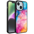 iPhone 14 telefoonhoesje met regenboog acryl marmer opdruk (1)