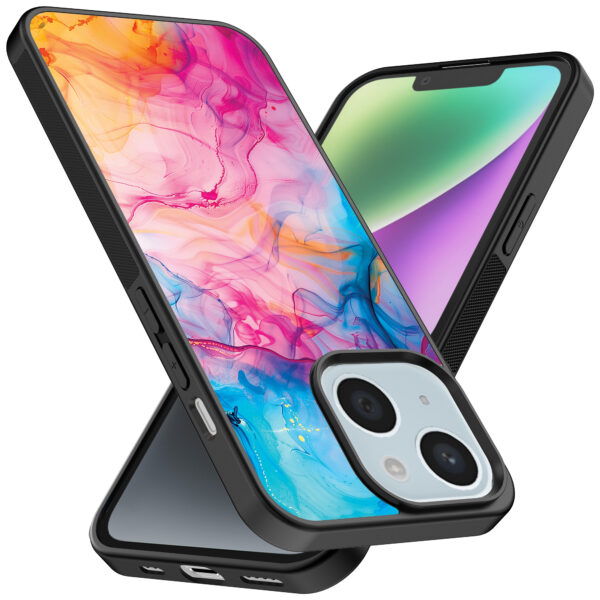iPhone 14 telefoonhoesje met regenboog acryl marmer opdruk (2)