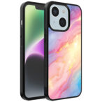 iPhone 14 telefoonhoesje met regenboog glitter marmer opdruk (1)