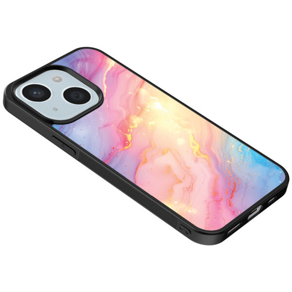 iPhone 14 telefoonhoesje met regenboog glitter marmer opdruk (5)