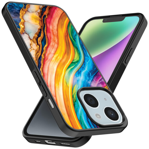 iPhone 14 telefoonhoesje met regenboog goud marmer opdruk (2)