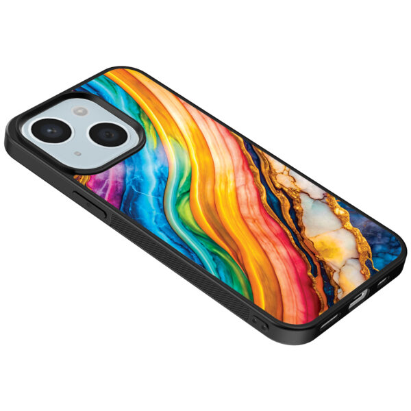 iPhone 14 telefoonhoesje met regenboog goud marmer opdruk (5)