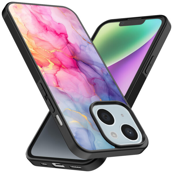 iPhone 14 telefoonhoesje met regenboog marmer opdruk (2)