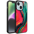 iPhone 14 telefoonhoesje met rood groen marmer opdruk (1)