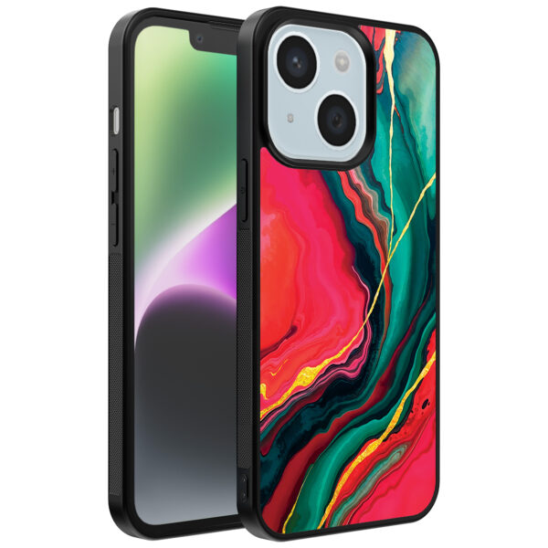 iPhone 14 telefoonhoesje met rood groen marmer opdruk (1)