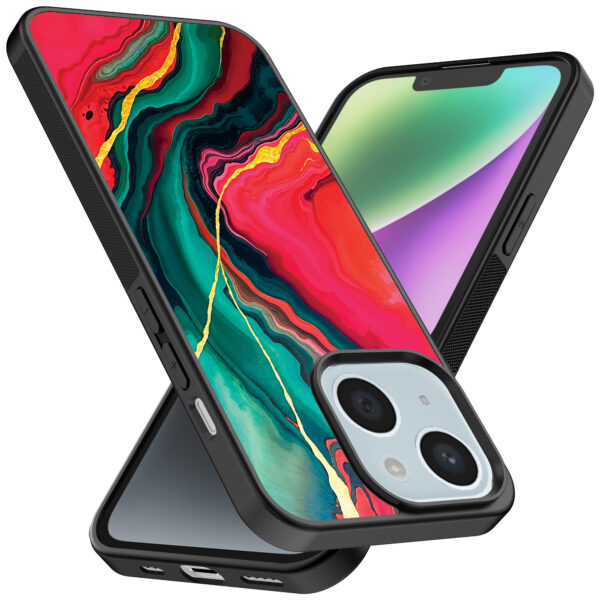 iPhone 14 telefoonhoesje met rood groen marmer opdruk (2)