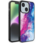 iPhone 14 telefoonhoesje met roze blauw marmer opdruk (1)