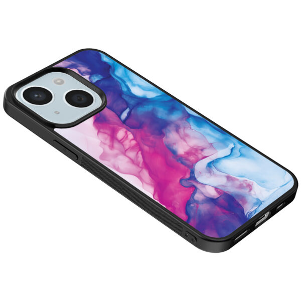 iPhone 14 telefoonhoesje met roze blauw marmer opdruk (5)
