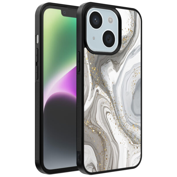 iPhone 14 telefoonhoesje met zilver marmer opdruk (1)