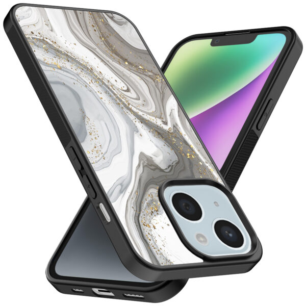 iPhone 14 telefoonhoesje met zilver marmer opdruk (2)