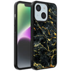 iPhone 14 telefoonhoesje met zwart goud marmer opdruk (1)
