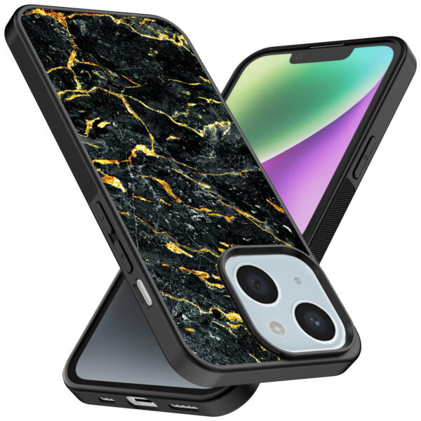 iPhone 14 telefoonhoesje met zwart goud marmer opdruk (2)