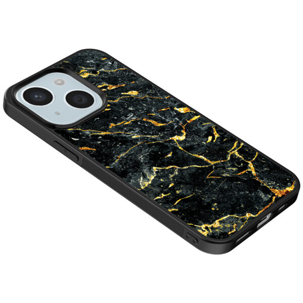 iPhone 14 telefoonhoesje met zwart goud marmer opdruk (5)