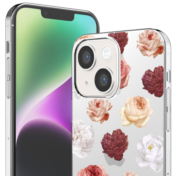 iPhone 14 transparant telefoonhoesje met bloemen en rozen opdruk (2)