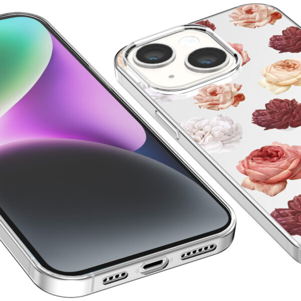 iPhone 14 transparant telefoonhoesje met bloemen en rozen opdruk (3)