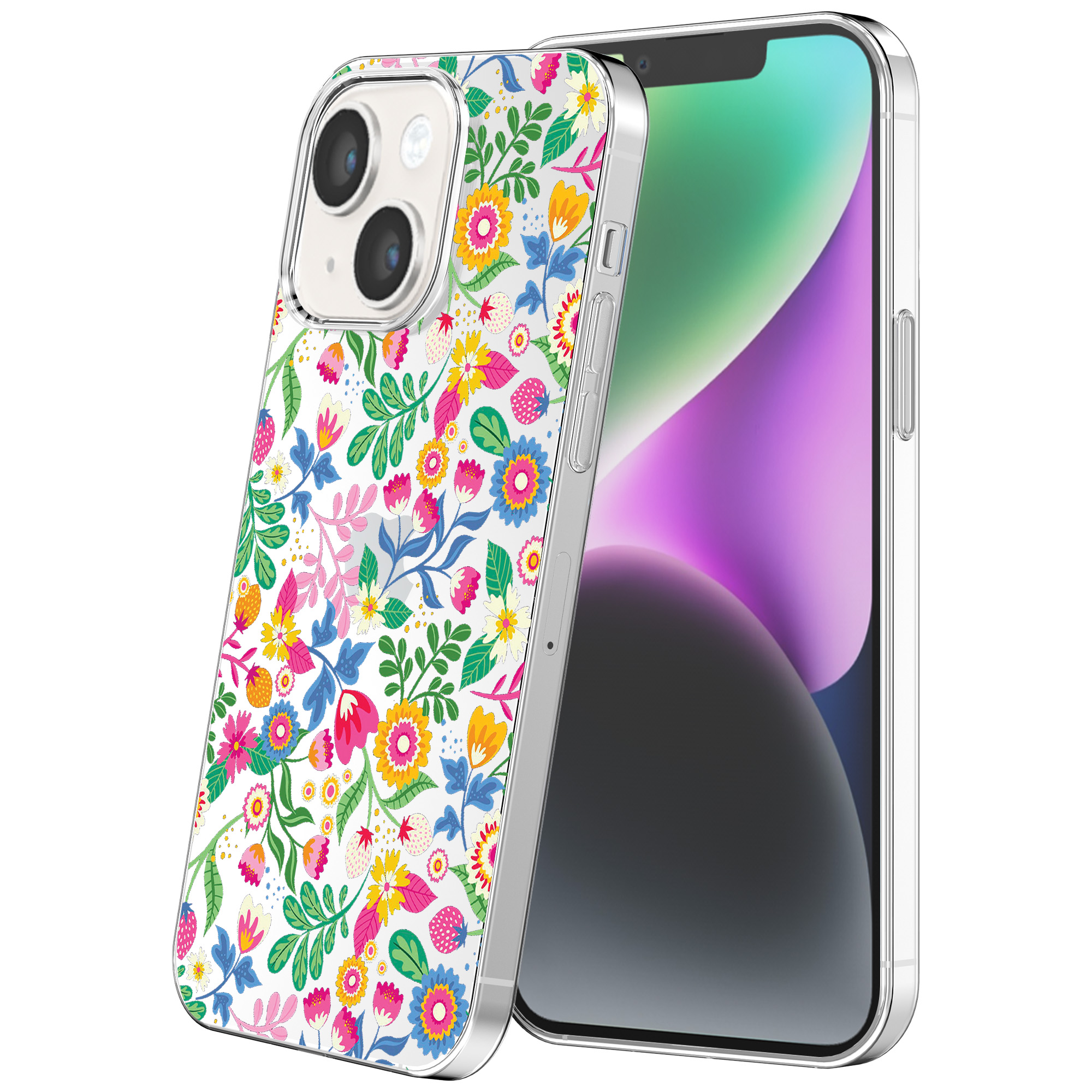 iPhone 14 transparant telefoonhoesje met bloemen opdruk (1)