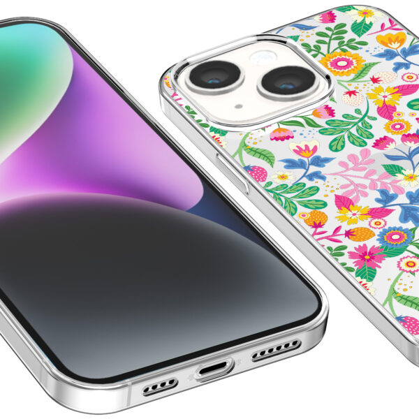 iPhone 14 transparant telefoonhoesje met bloemen opdruk (3)
