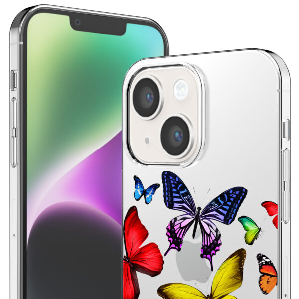 iPhone 14 transparant telefoonhoesje met gekleurde vlinder opdruk (2)
