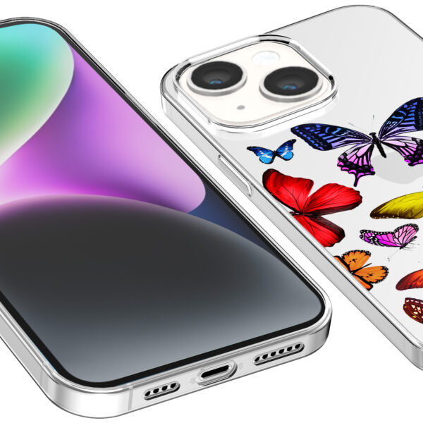 iPhone 14 transparant telefoonhoesje met gekleurde vlinder opdruk (3)
