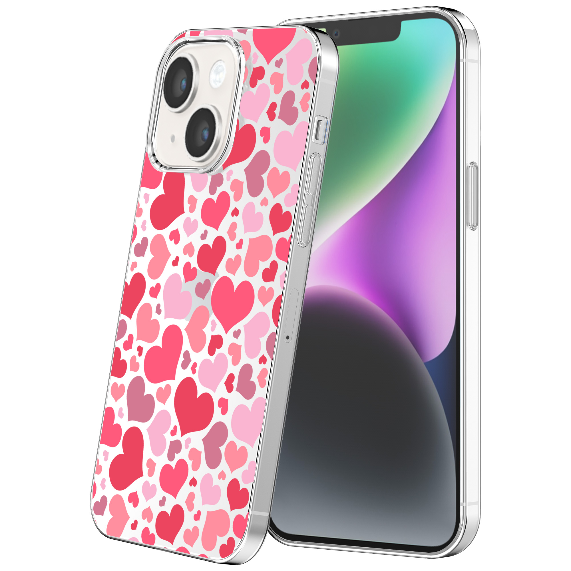 iPhone 14 transparant telefoonhoesje met hartjes opdruk (1)
