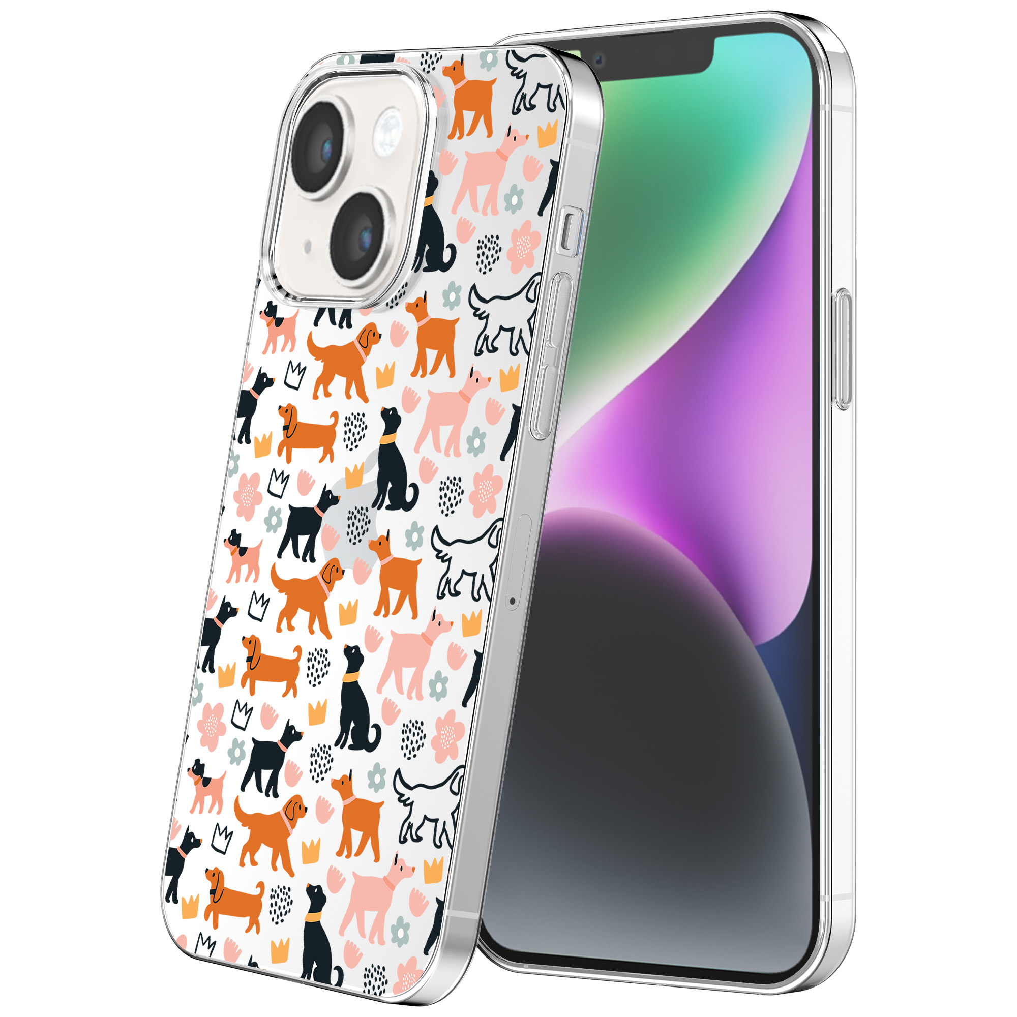 iPhone 14 transparant telefoonhoesje met honden opdruk (1)