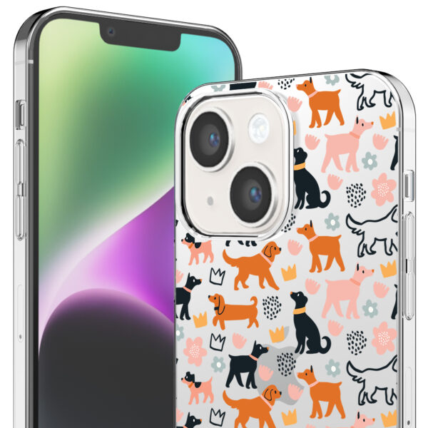 iPhone 14 transparant telefoonhoesje met honden opdruk (2)