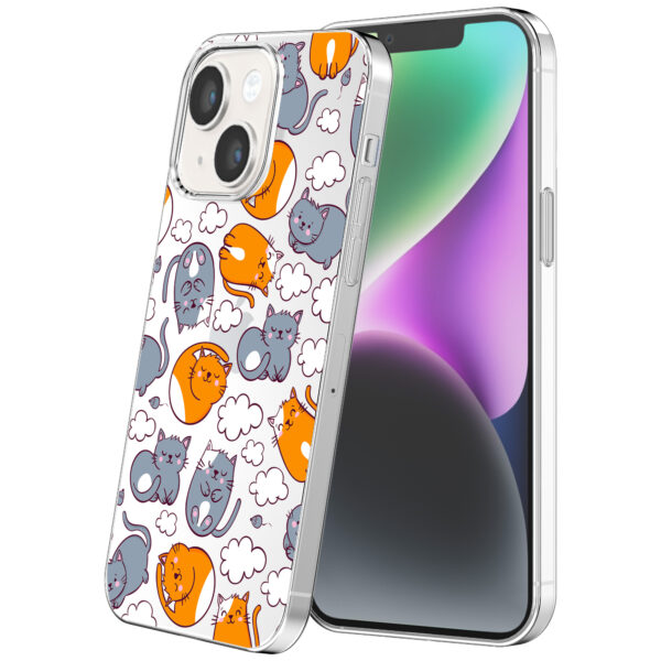 iPhone 14 transparant telefoonhoesje met katten en poezen opdruk (1)