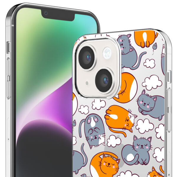 iPhone 14 transparant telefoonhoesje met katten en poezen opdruk (2)