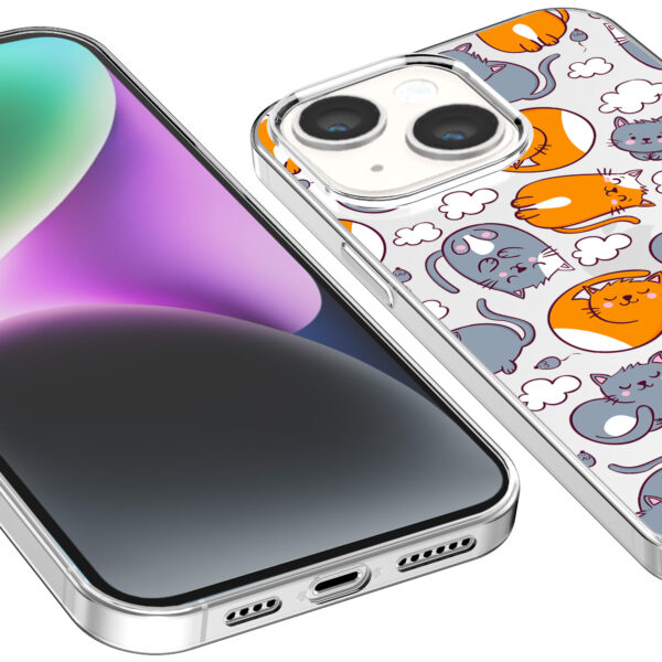iPhone 14 transparant telefoonhoesje met katten en poezen opdruk (3)
