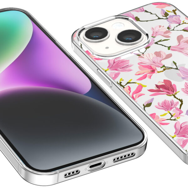 iPhone 14 transparant telefoonhoesje met orchidee bloemen opdruk (3)