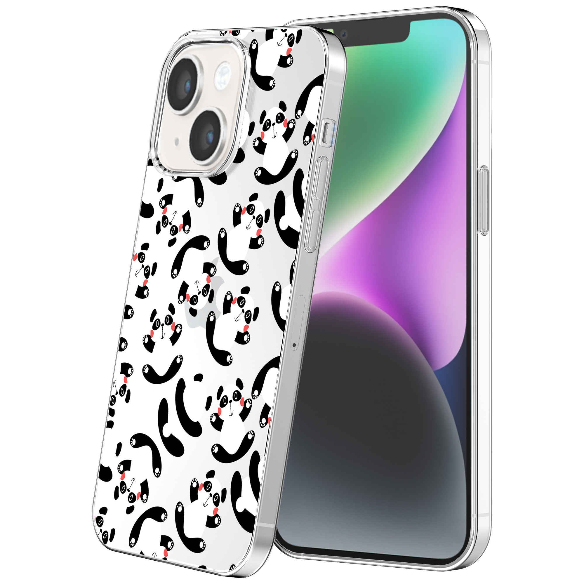 iPhone 14 transparant telefoonhoesje met panda opdruk (1)