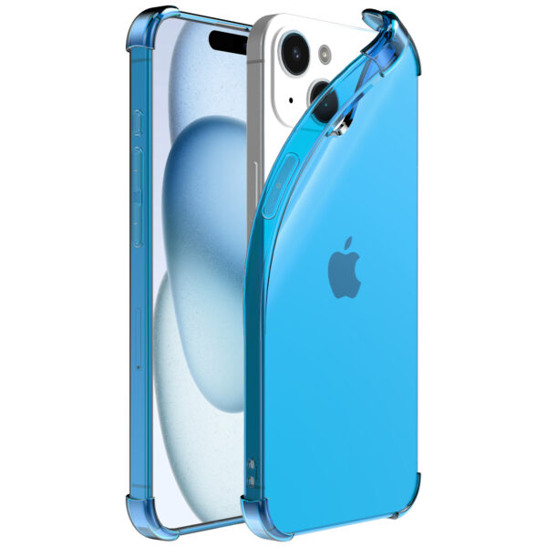 iPhone 15 Plus siliconen telefoonhoesje met stootrand transparant blauw (1)