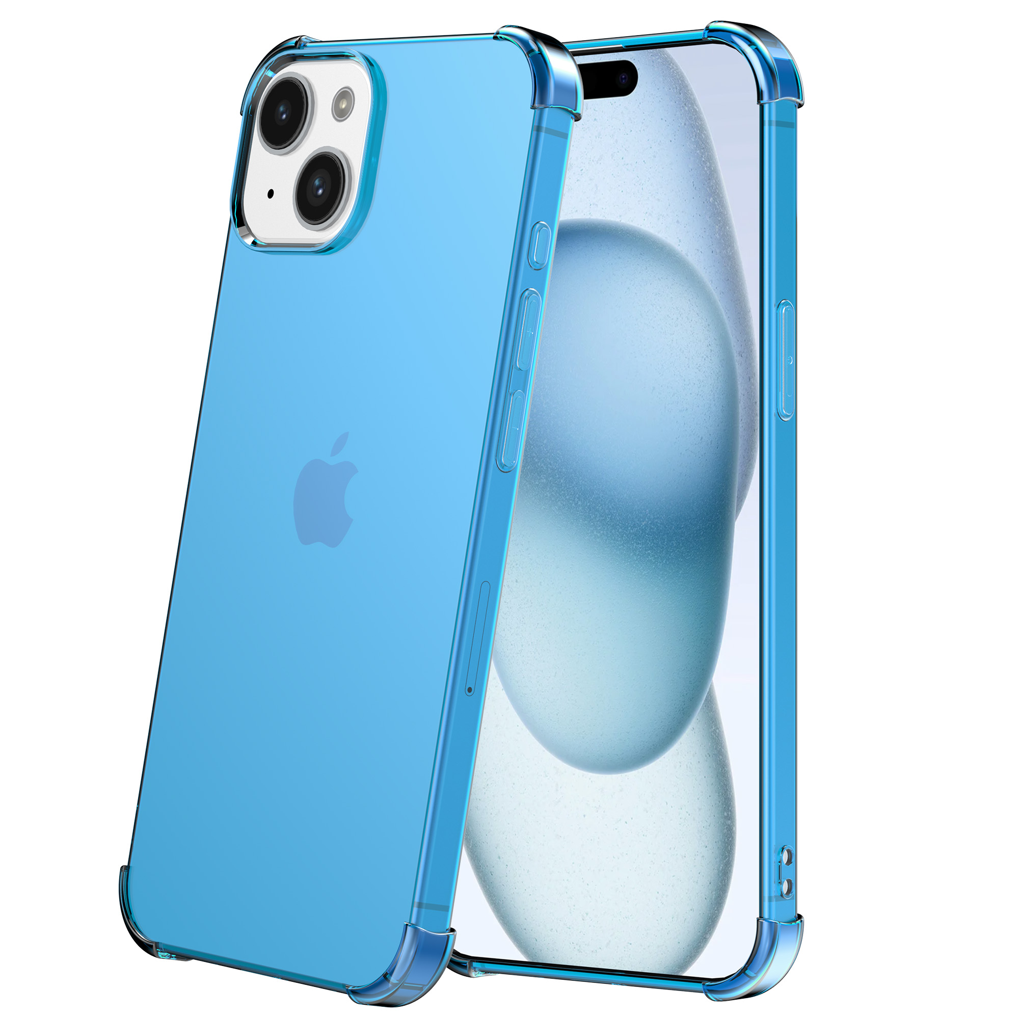 iPhone 15 Plus siliconen telefoonhoesje met stootrand transparant blauw (2)