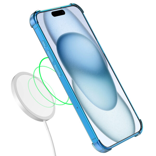 iPhone 15 Plus siliconen telefoonhoesje met stootrand transparant blauw (4)