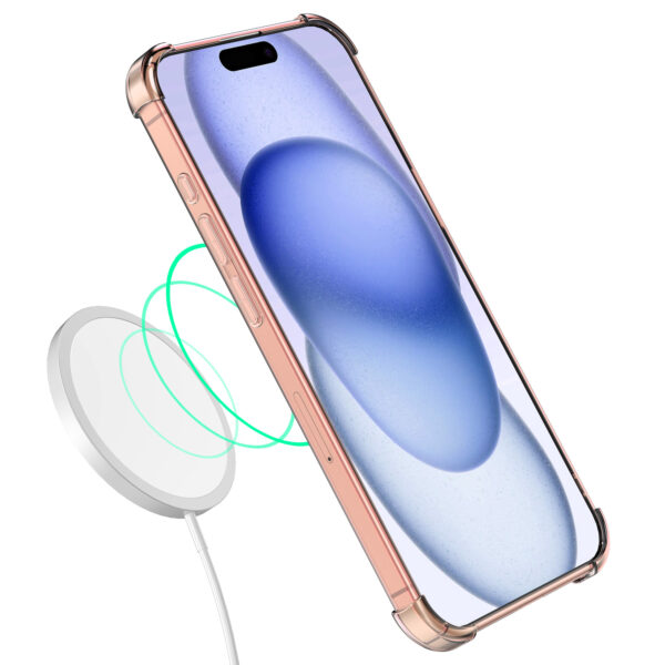 iPhone 15 Plus siliconen telefoonhoesje met stootrand transparant lichtroze (4)