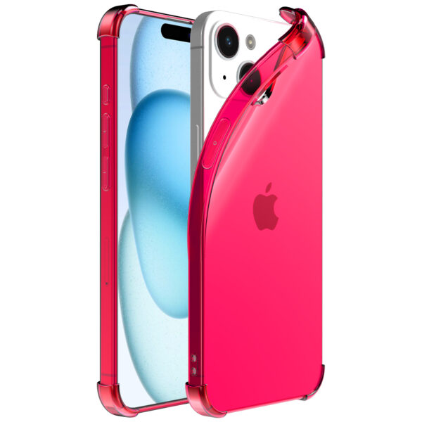 iPhone 15 Plus siliconen telefoonhoesje met stootrand transparant neon roze (1)