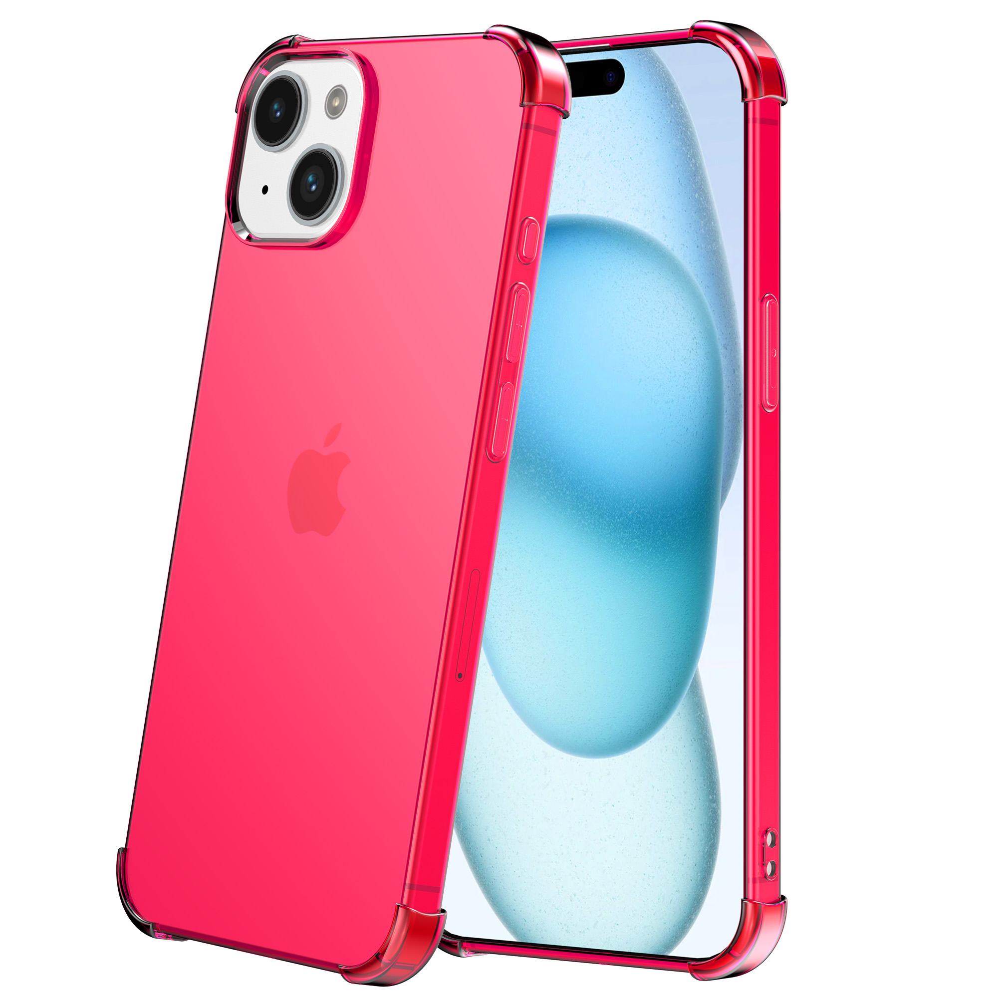 iPhone 15 Plus siliconen telefoonhoesje met stootrand transparant neon roze (2)