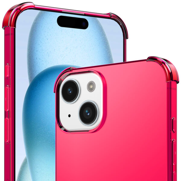 iPhone 15 Plus siliconen telefoonhoesje met stootrand transparant neon roze (3)
