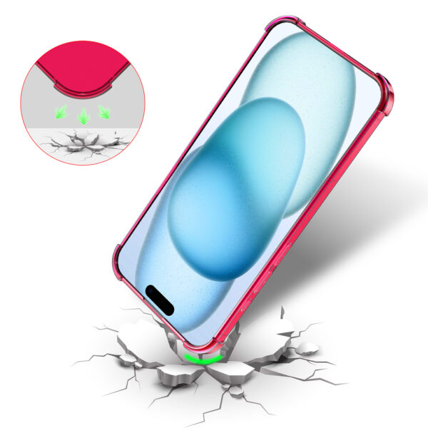 iPhone 15 Plus siliconen telefoonhoesje met stootrand transparant neon roze (7)