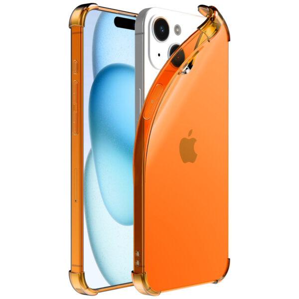 iPhone 15 Plus siliconen telefoonhoesje met stootrand transparant oranje (1)