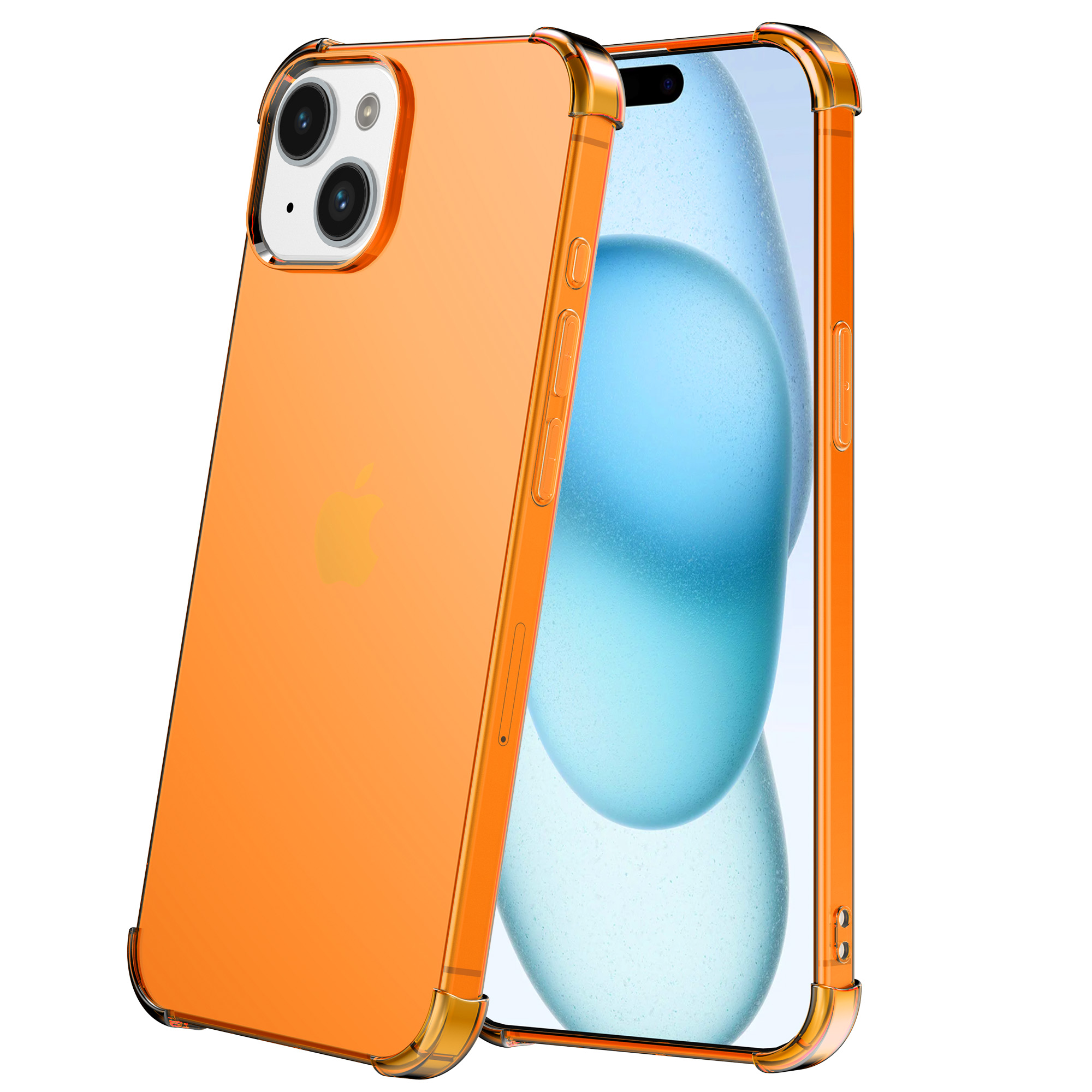 iPhone 15 Plus siliconen telefoonhoesje met stootrand transparant oranje (2)